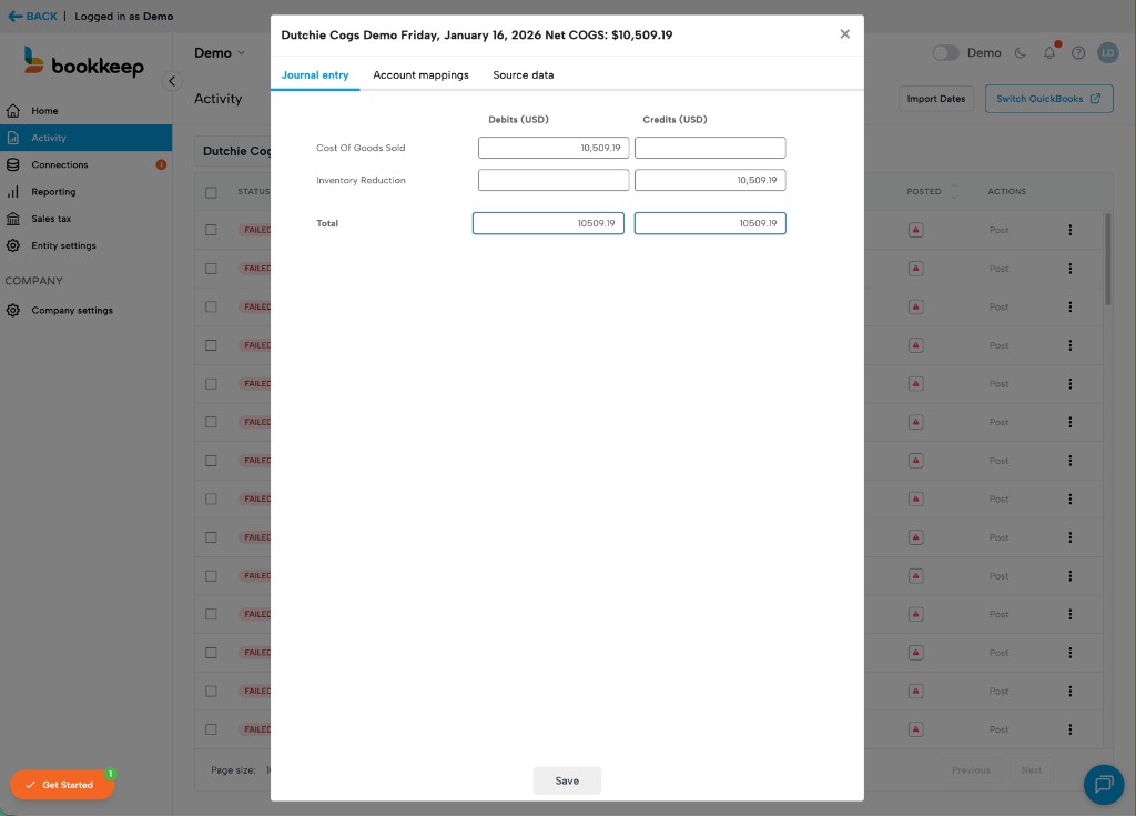 Cogs journal entry example