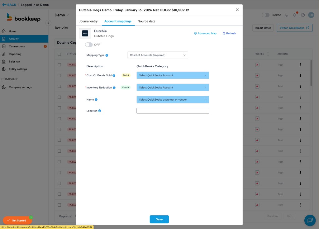 Cogs account mapping