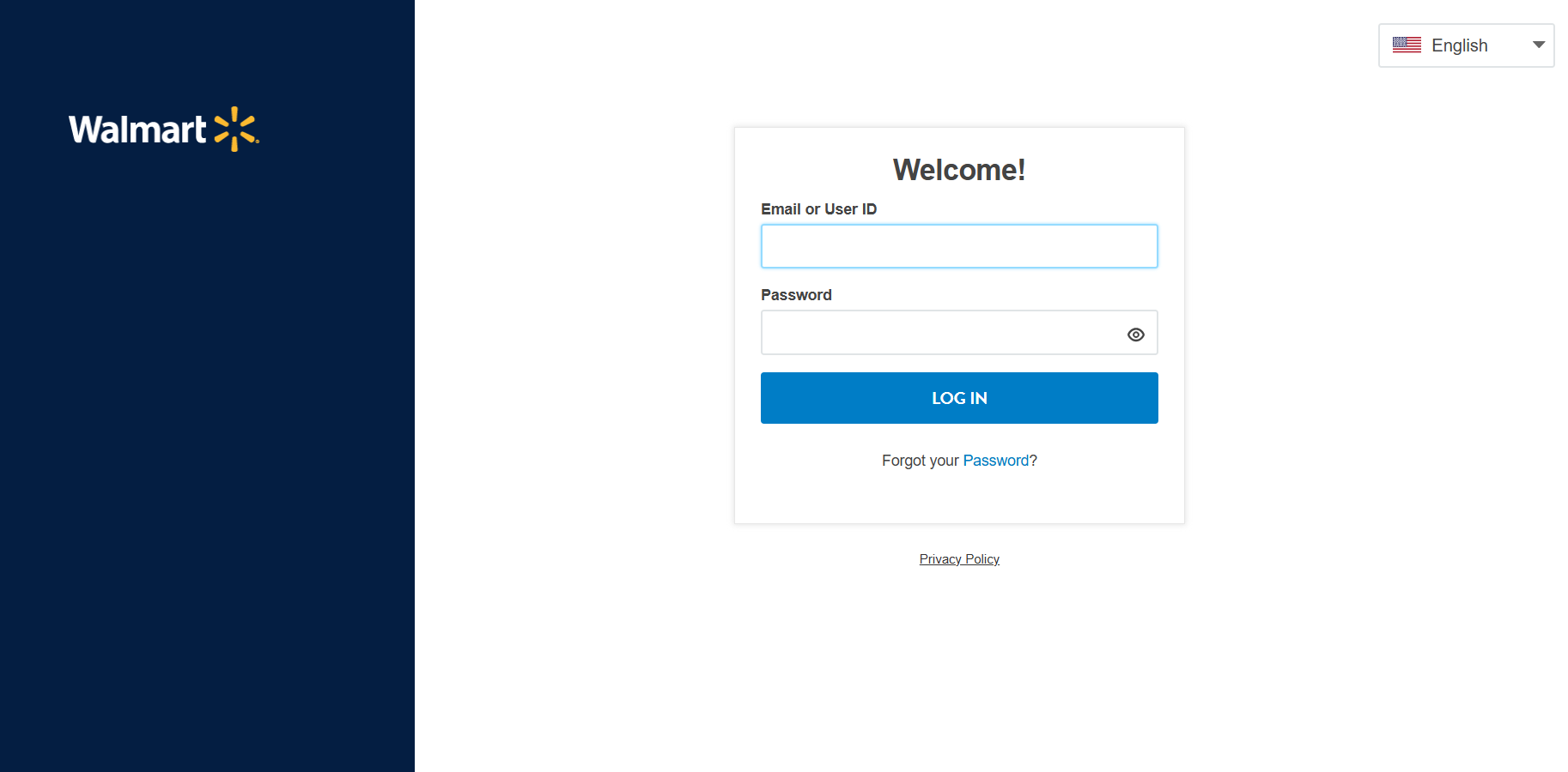 Screenshot showing the login options for Walmart in Bookkeep