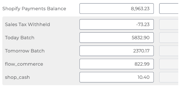 Example of Shopify Payments line including Flow Commerce orders