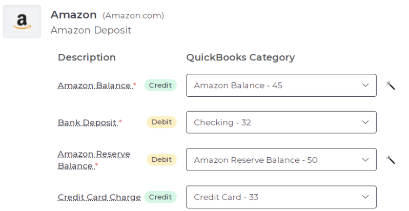 Screenshot showing an example mapping of the Amazon Deposit journal entry