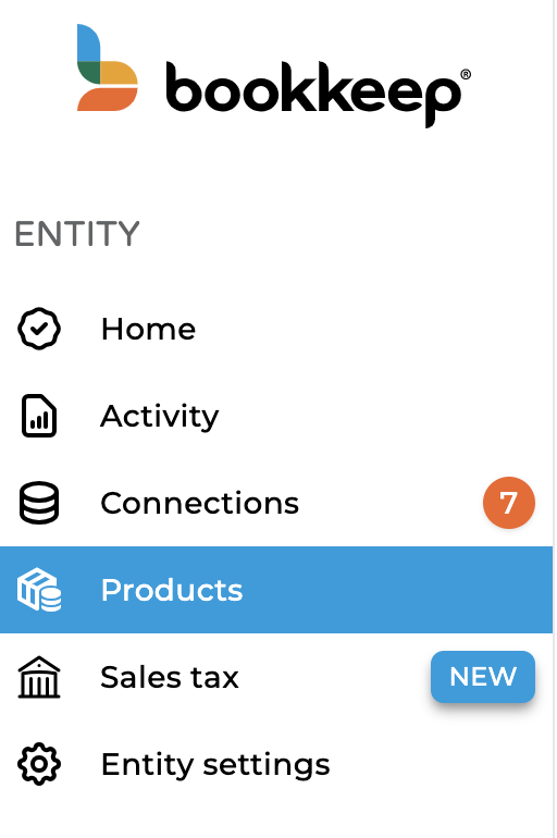 Screenshot showing the Products tab in the left navigation menu