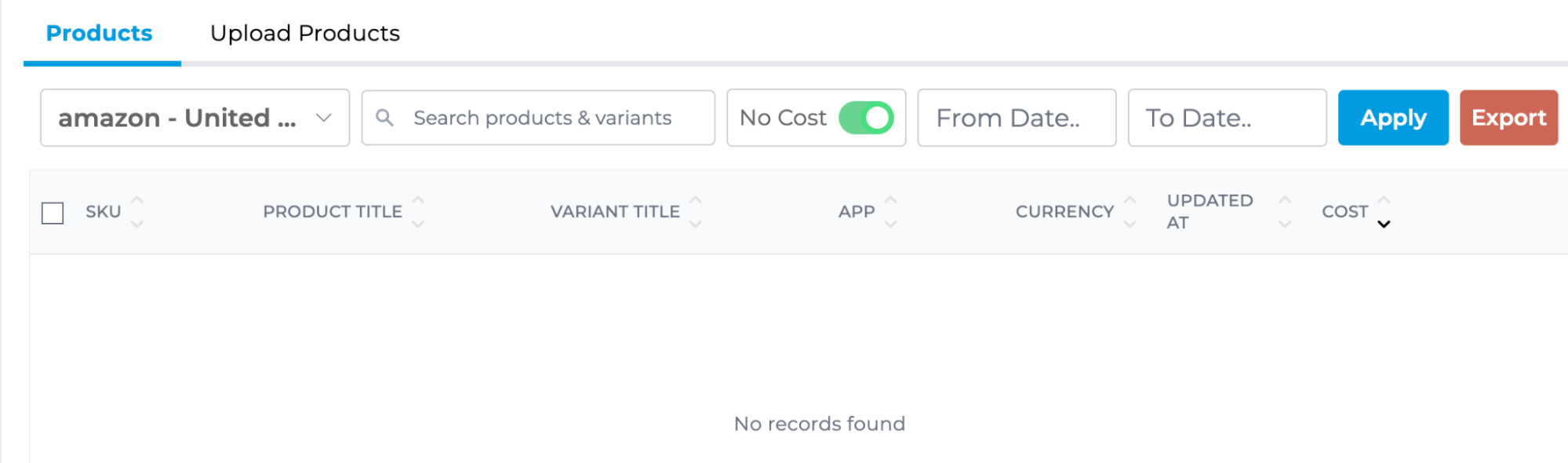 Bookkeep Products View Filter Options