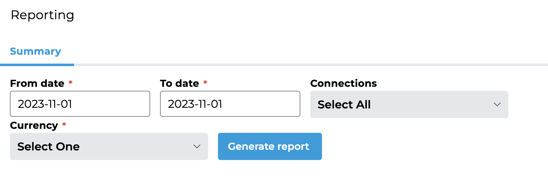 Screenshot showing customization options for the report