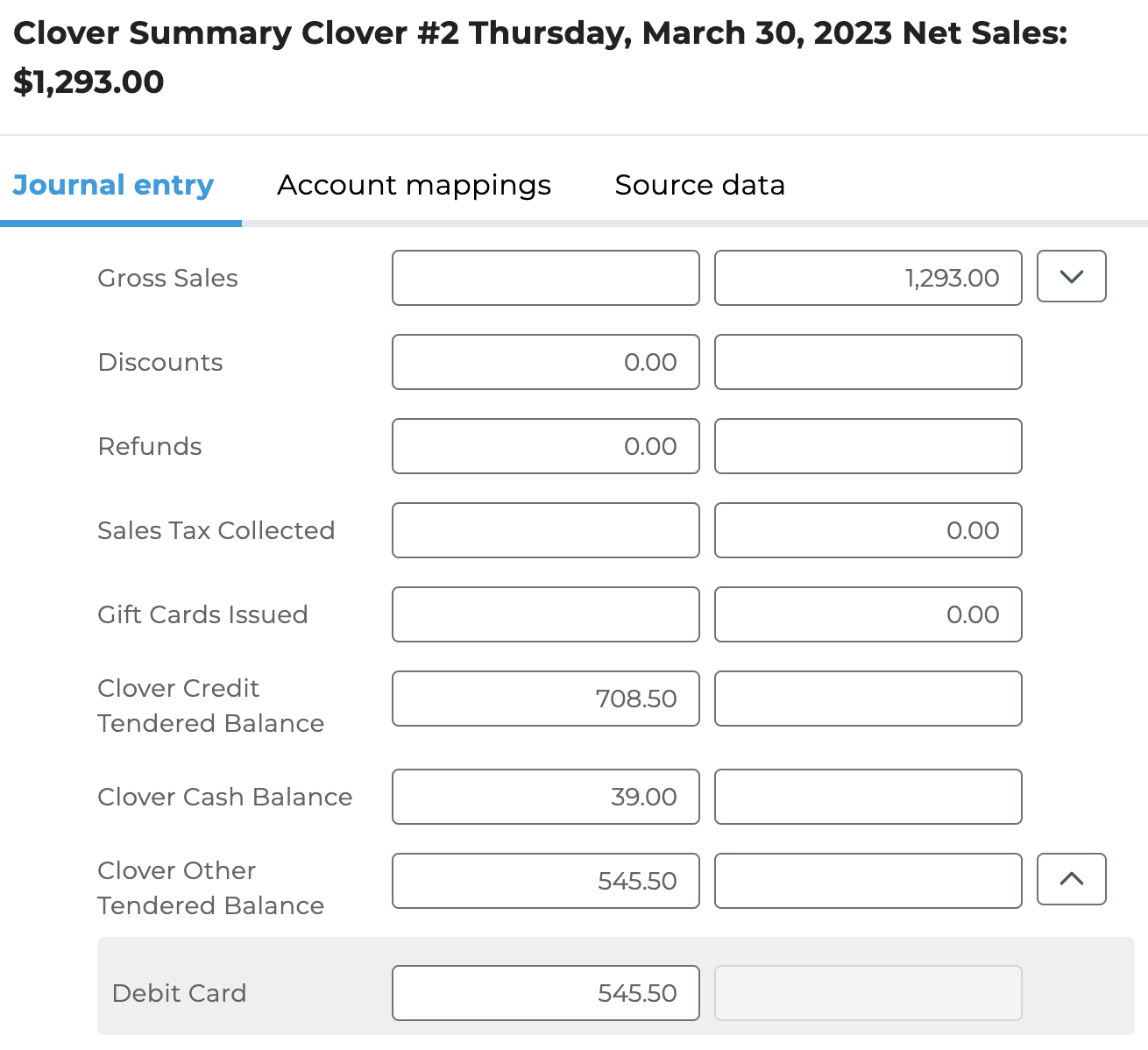 Screenshot of Clover Sales Summary