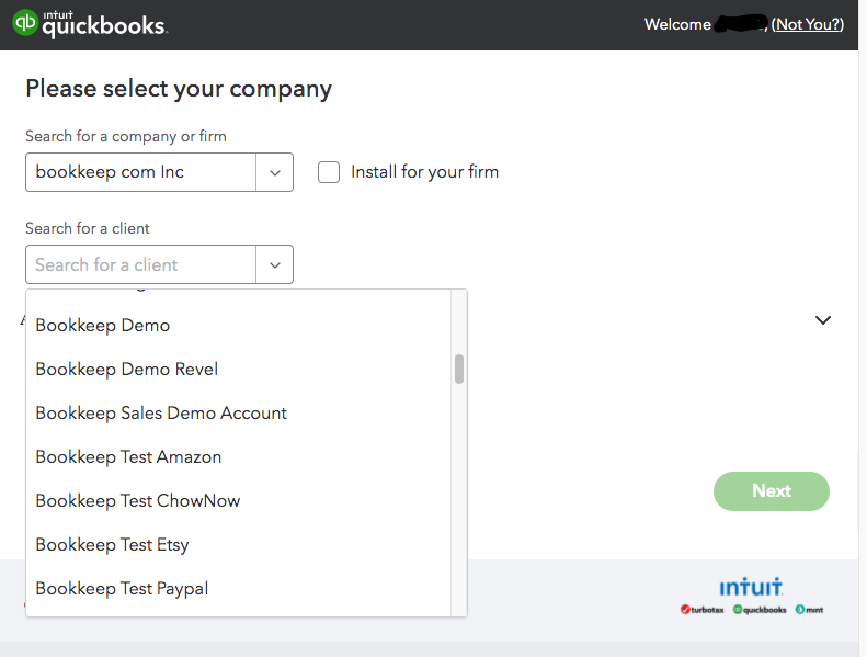 Select QuickBooks company