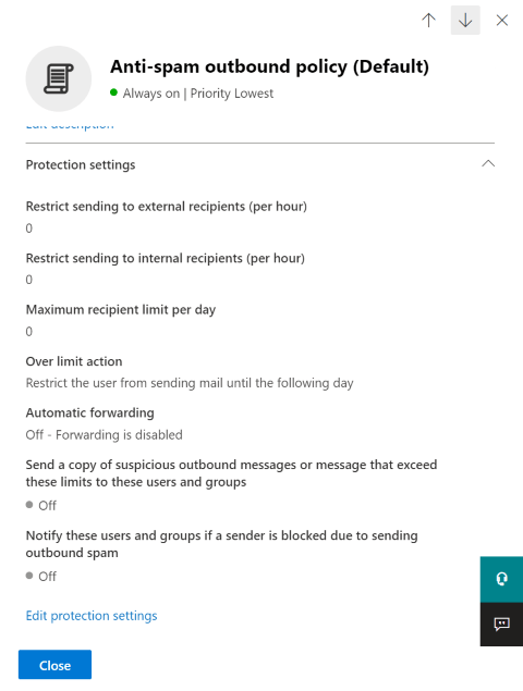 Microsoft anti-spam outbound policy