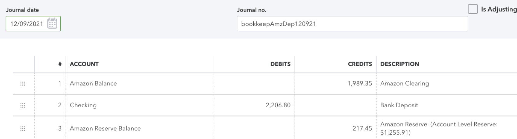 Example of a bank deposit journal entry