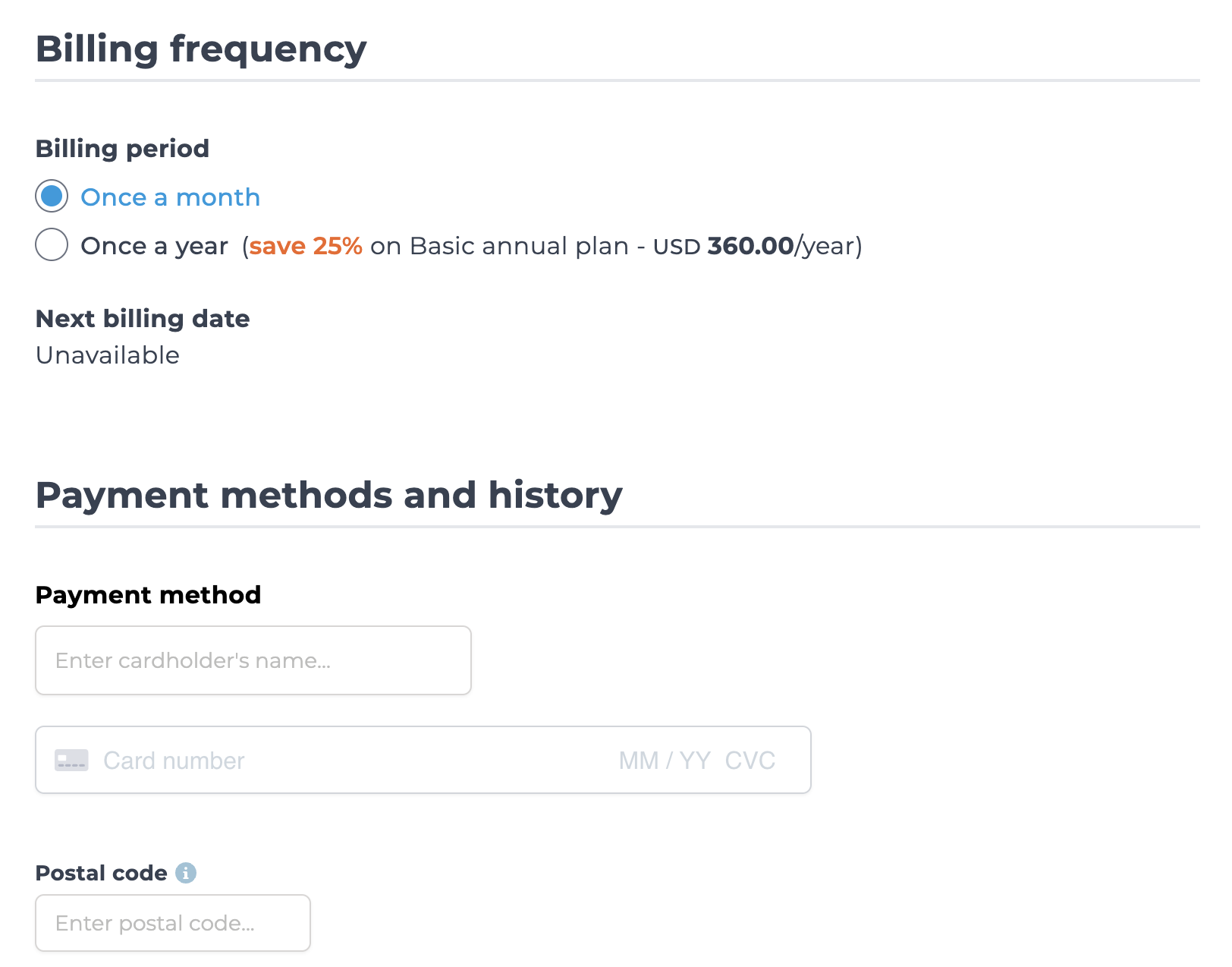 Screenshot of Bookkeep interface showing navigation to billing options