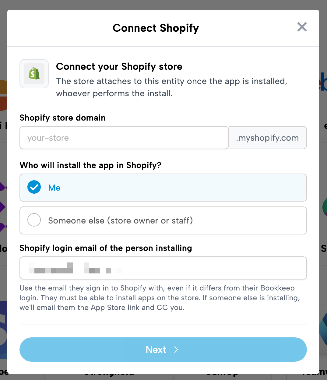 Connect Shopify modal