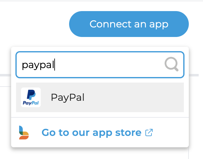 Search for PayPal in the app connection field