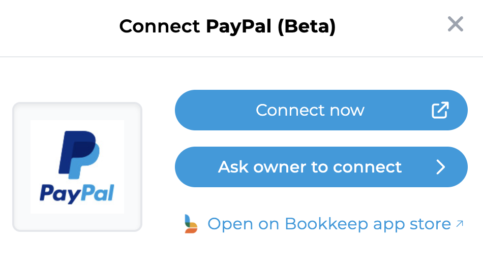 Options to connect PayPal: Connect Now or Ask Owner to Connect