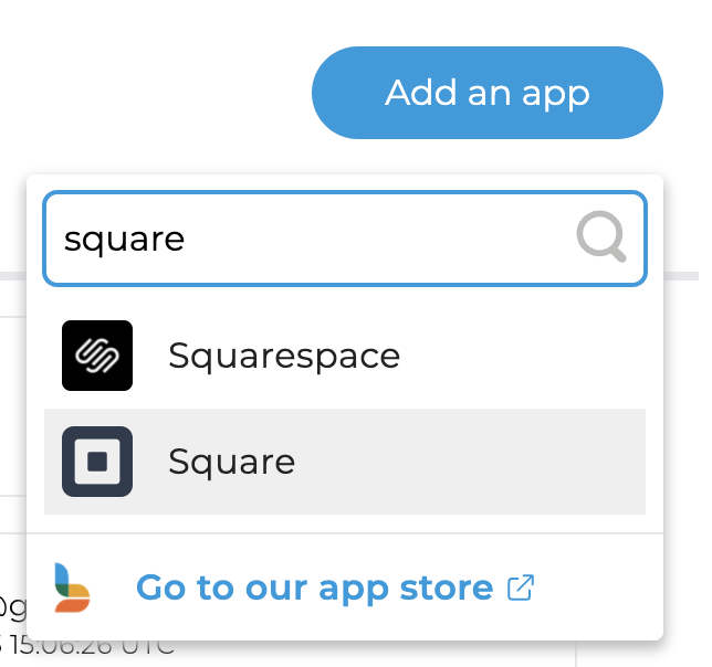 Search for Square in app integrations