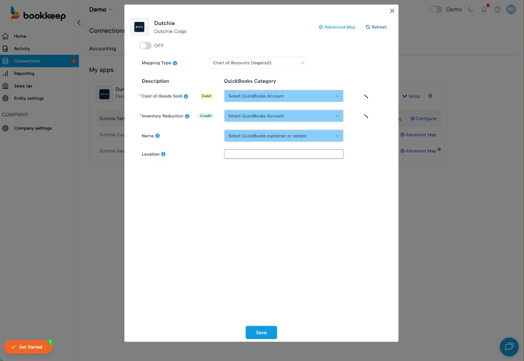 Dutchie Cogs mapping screen