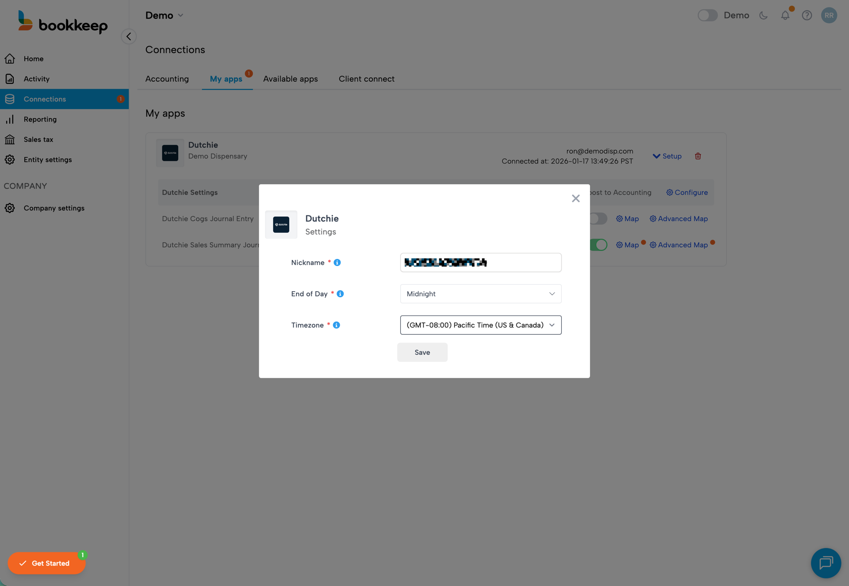 Time zone setting screen