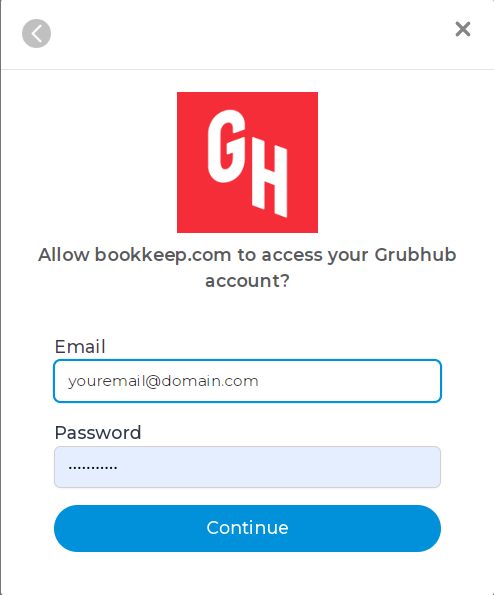 Grubhub connection dialog