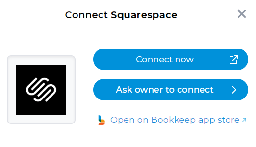 Screenshot showing the option to connect Squarespace in Bookkeep