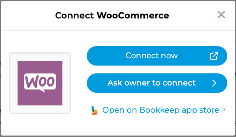 Screenshot showing the option to connect WooCommerce with API keys or invite the owner