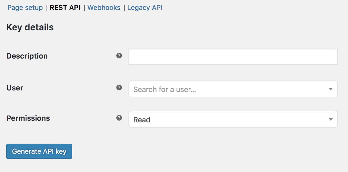 Screenshot showing how to create a new API key named &quot;Bookkeep&quot; with Read permissions