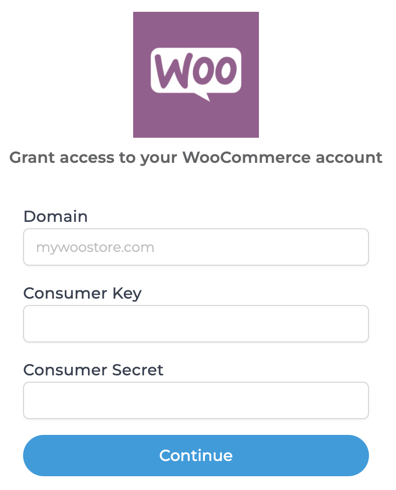 Screenshot showing where to enter WooCommerce API keys in Bookkeep