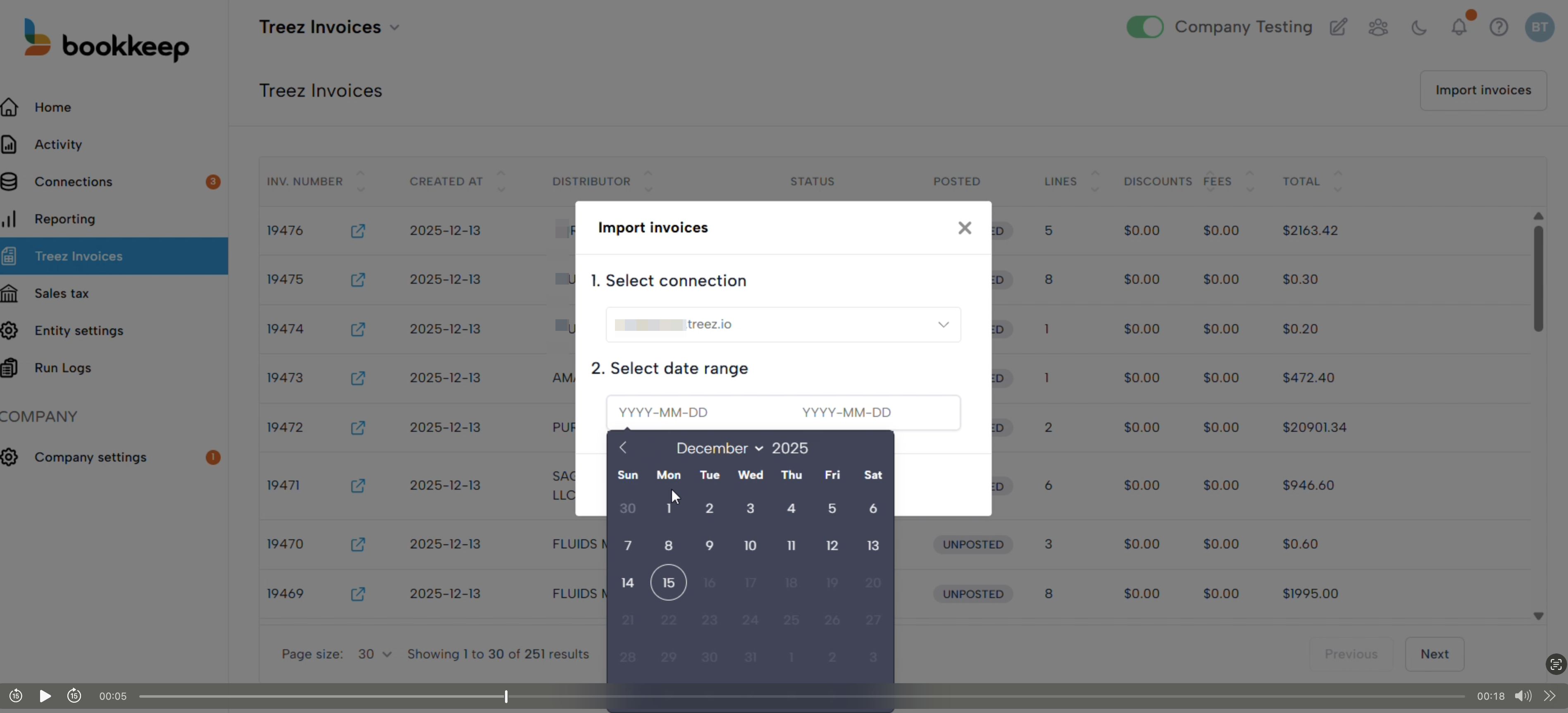 Import Treez Invoices to post as Bills to QuickBooks