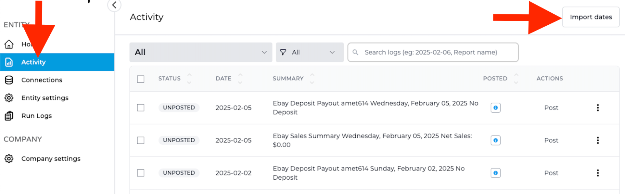 Navigate to activity -&gt; Import dates