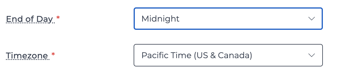 Configure the end of day and timezone