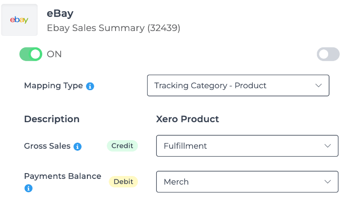 Screenshot of the tracking category mapping view in Bookkeep