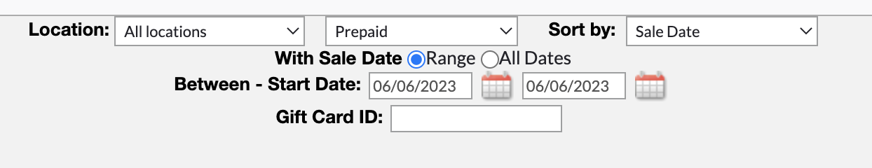 Filtering the Gift Cards report by day and location