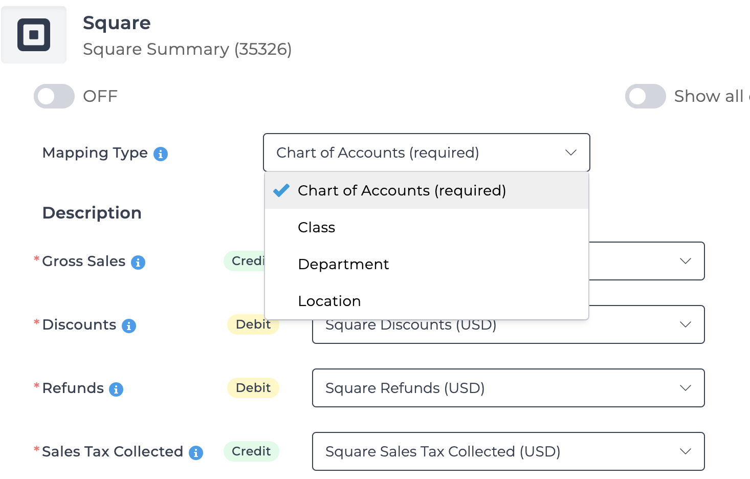 Chart of accounts mapping example