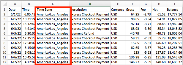 Note time zone in CSV