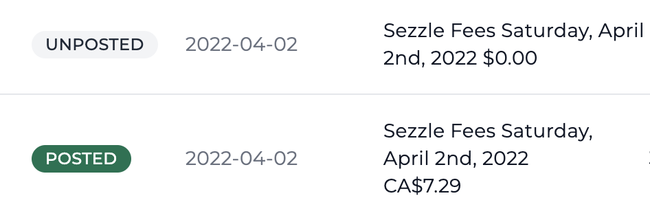 Sezzle multiple currency journal entries in Bookkeep