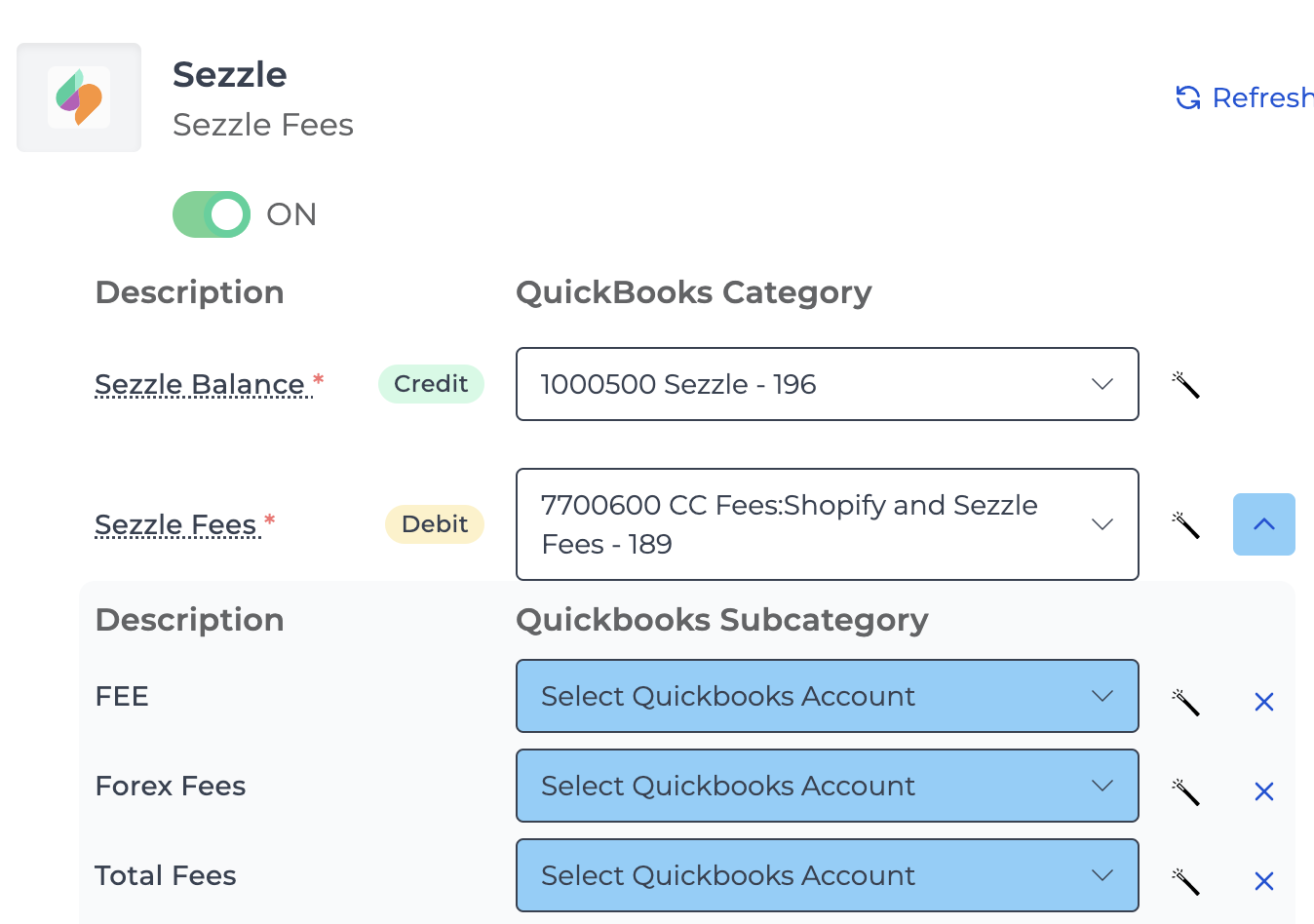 Sezzle journal entry template in Bookkeep