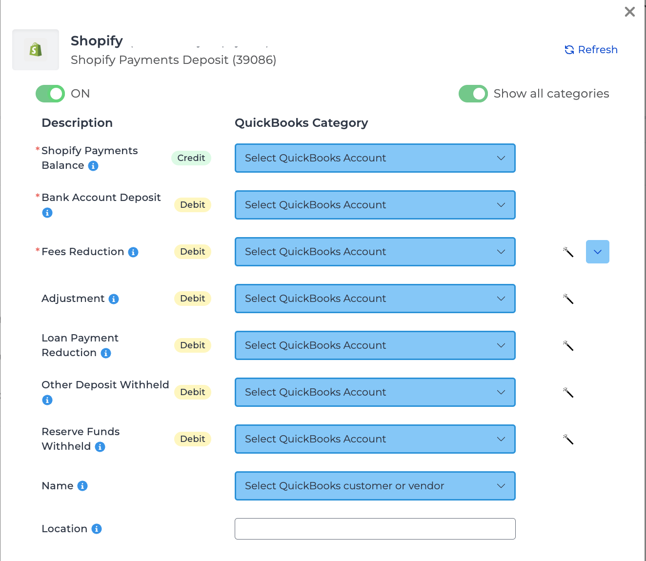 Example mapping for payments deposit