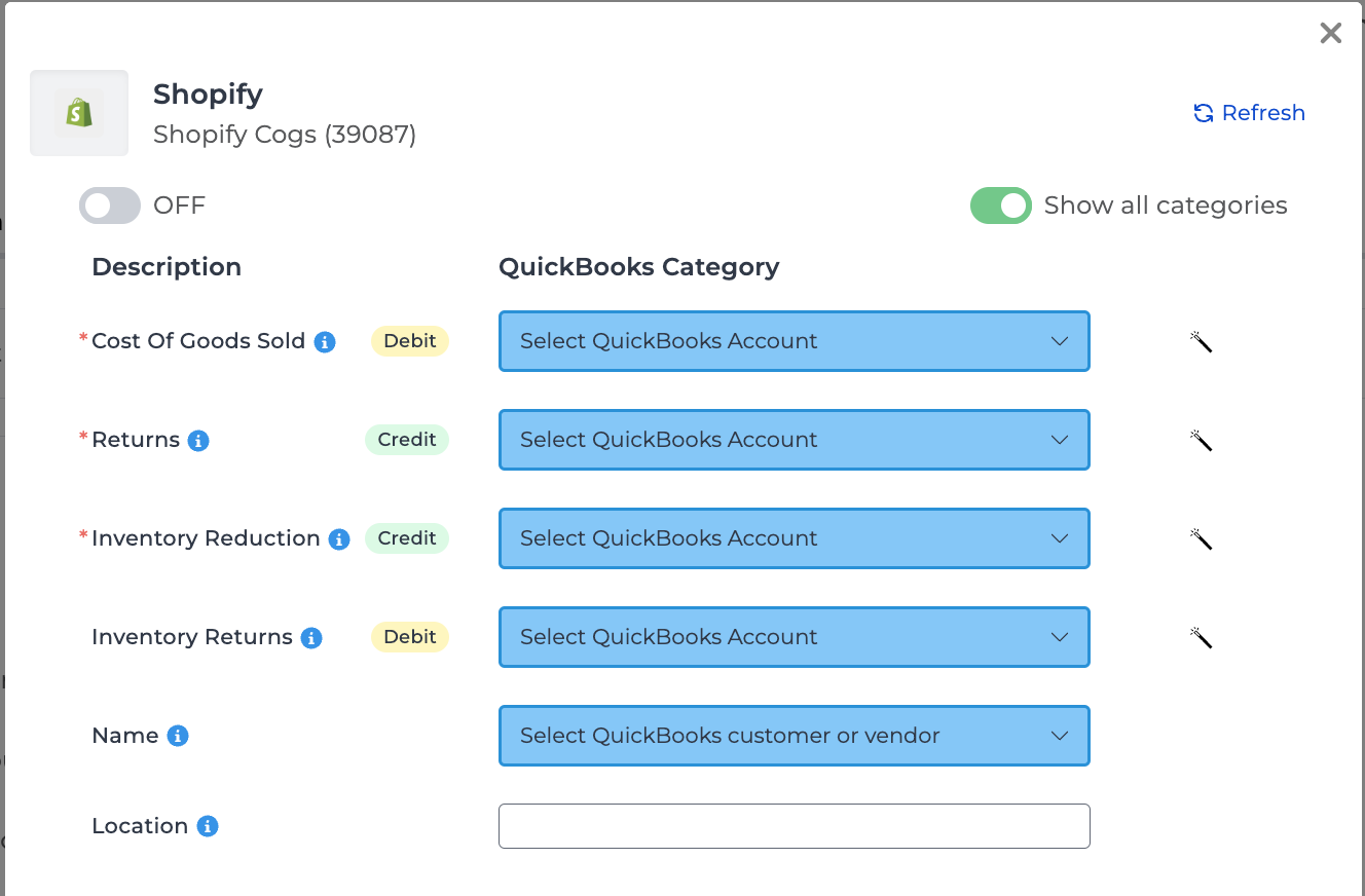 Example mapping for COGS