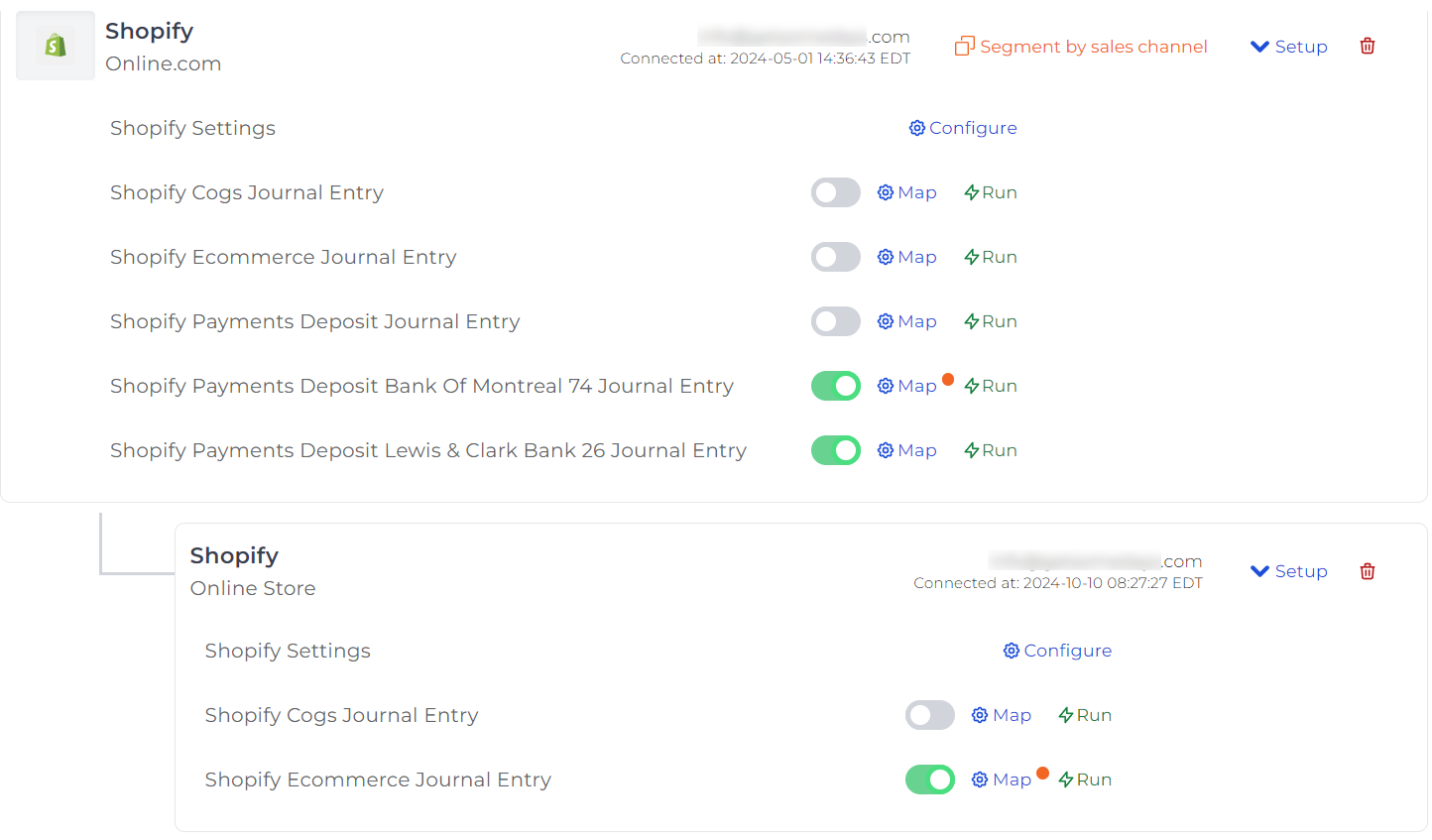 Example of parent and child relationship in account mapping configuration