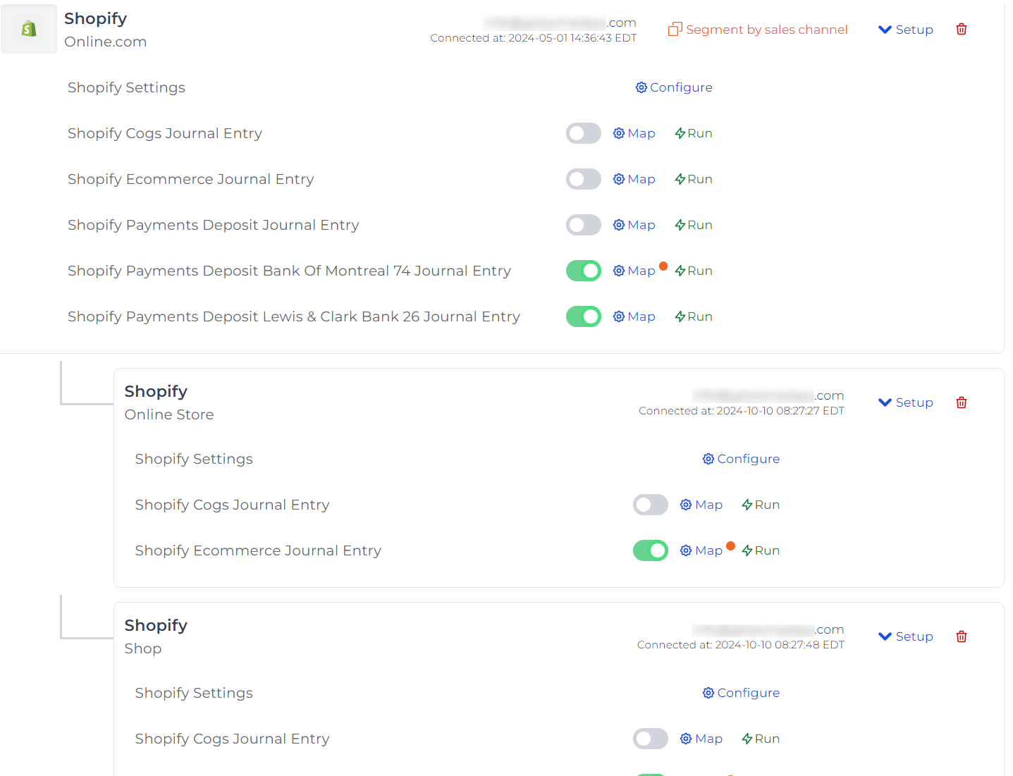 Chart of Accounts mapping with “Filter by app” option at the top