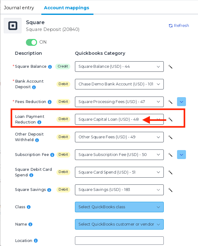 Square Payouts report highlighting loan repayment