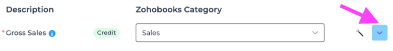 Caret indicating subcategories for a specific journal entry line