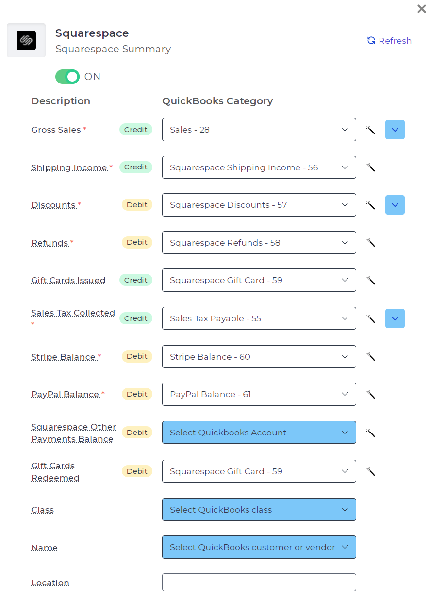 Example of sales summary mapping in Bookkeep