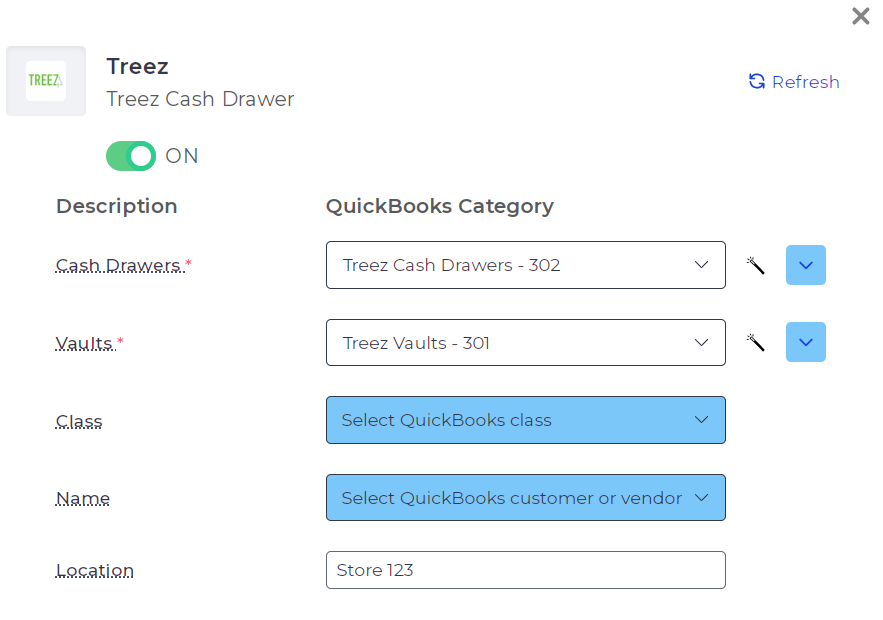 Example of Treez Cash Drawer journal entry mapping in Bookkeep