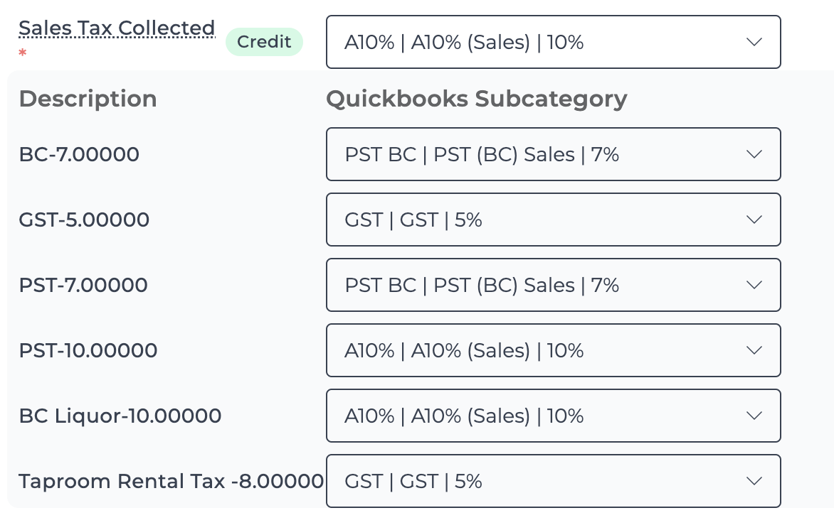 Screenshot showing Canadian sales tax mapping example.