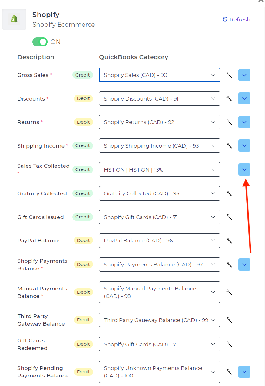 Screenshot showing the mapping view for the Sales Summary template