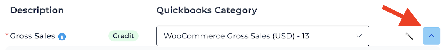 Screenshot showing where to click the caret to expand subcategories in WooCommerce